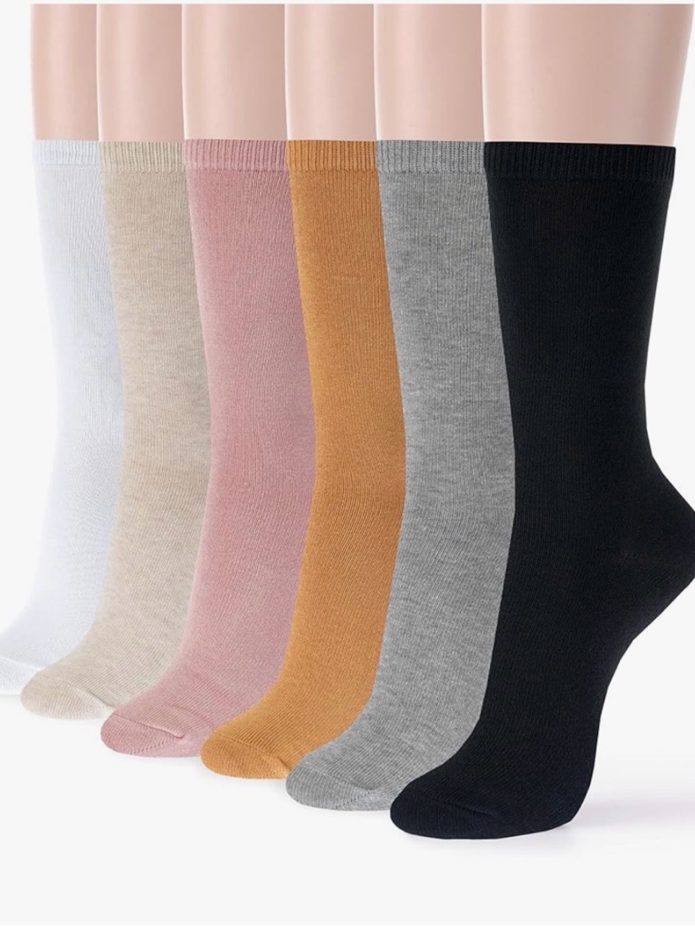 Everyday women’s Crew Socks - 6-Pack (White, Cream, Pink, Gold, Gray, Black)